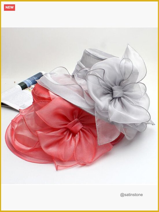 Organza Flower Wide Brim Sun Fascinator Hat for Derby Wedding Tea Party main image 6
